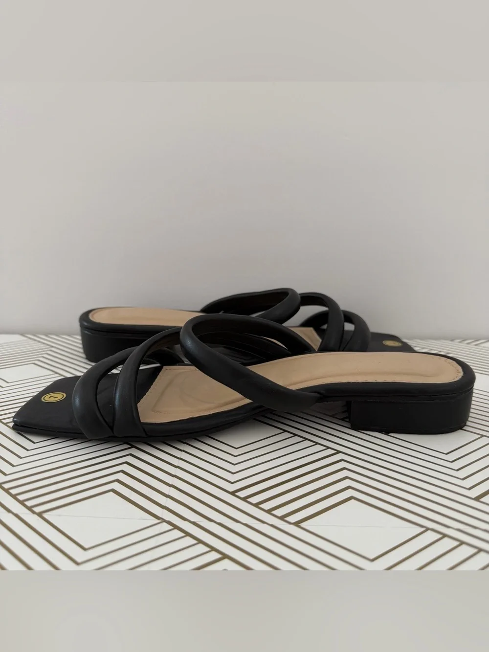 Black Triple-Strap Slide Women’s Sandals - Comfortable Everyday Style Size 7